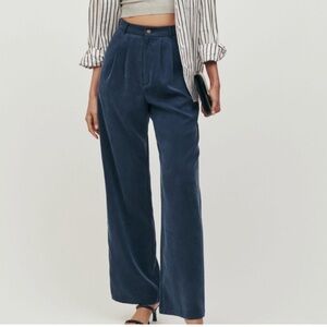 NEW Reformation Mason Tencel High-Waist Wide-Leg Blue Navy Trousers Pant Size 4